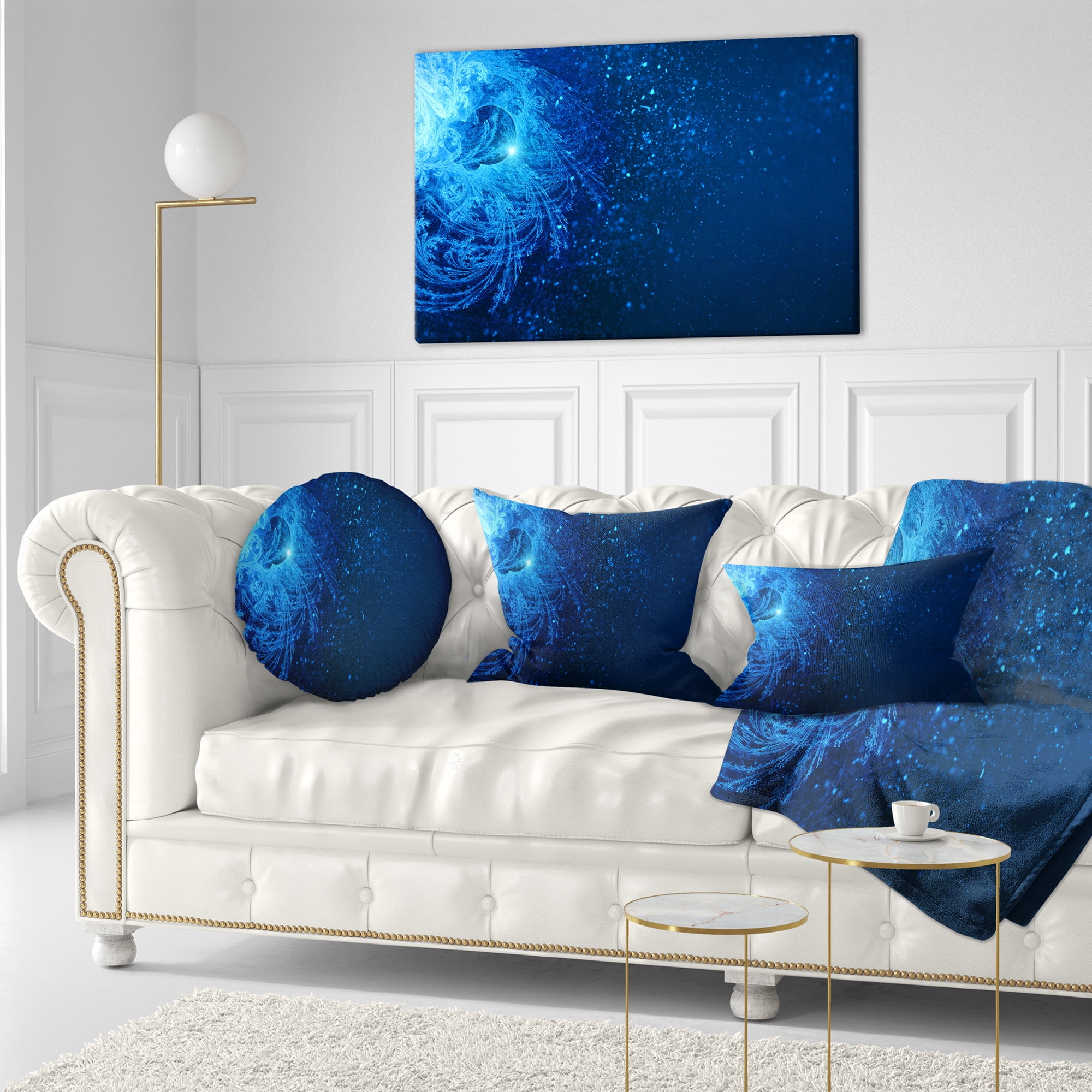 Designart Blue Falling Snow - Abstract Throw Pillow - 12x20