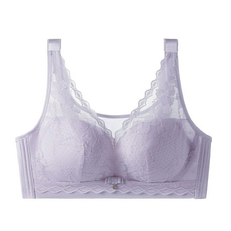 Gnurob on Sale Women s Lace No Underwire Bra Full Coverage Push Up Bralette Beauty Back Smoothing Bras Padded Wireless Bralettes Clearance 08-Purple 38/85C