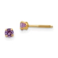 thumbnail image 1 of Boucles d'Oreilles Clous en Or Jaune 14k Pierre de Naissance Améthyste Simulée 3 mm Février Février, 1 of 7