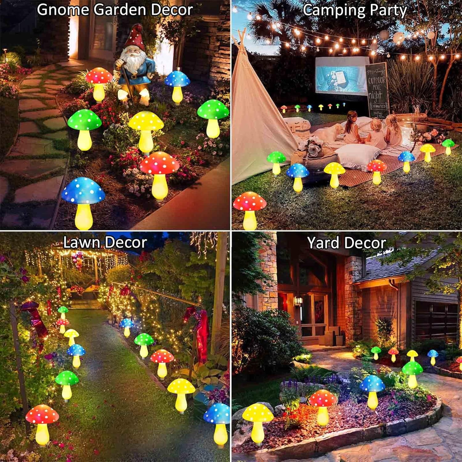 12-Pack Solar Mushroom Lights for Garden Decor, 8 Modes Waterproof Outdoor Garden Mushroom Lamp, Multi-Colored Solar LED Fairy Lights for Christmas Halloween Yard Lawn