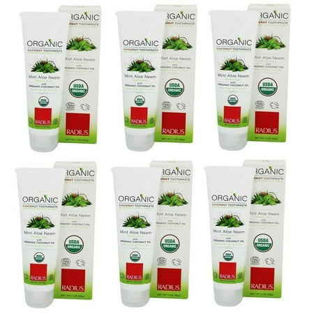 Toothpaste Aloe - Radius - Organic Coconut Toothpaste, Mint Aloe Neem, 3 oz - 6 Pack