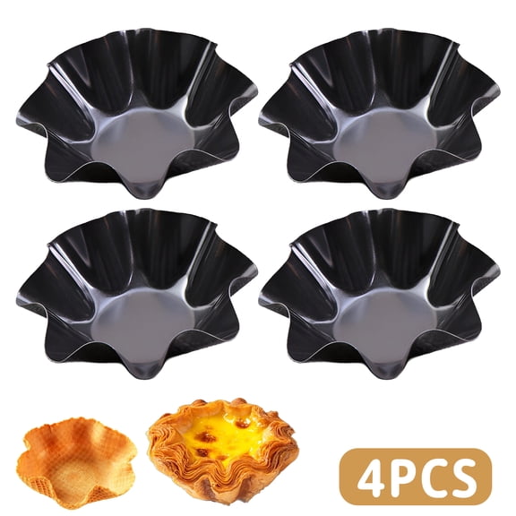 Egg Tart Mold, Mini Cake Baking Pans, Carbon Steel Nonstick Cupcake Molds, Fluted Pudding Tartlet Tins for Oven Baking, 4 Inch 4 Pcs Set