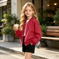 thumbnail image 4 of VIPOIN Kids Varsity Jacket, Snap Button Long Sleeve Bomber Coat with Ribbed Collar, Casual Outerwear, 4 of 6