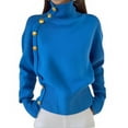 thumbnail image 2 of Womens Mock Neck Long Sleeve Knit Sweaters Turtleneck Casual Lightweight Button Fall Pullover Sweater Royal Blue L, 2 of 5