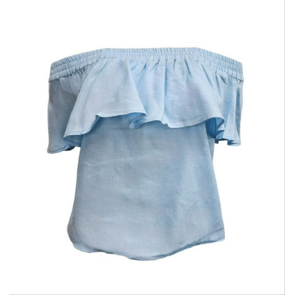 HoodLamb Women's Ruffle Off Shoulder Hemp Top 420, Blue, Large