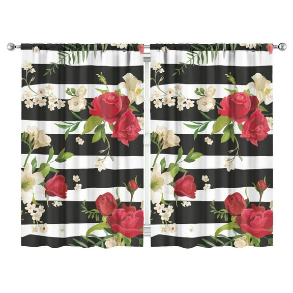 Spring Floral Kitchen Curtains 2 Pack - Small Floral Print Semi-Sheer Tier Panels 52x84 Inch, Farmhouse Rod Pocket Design