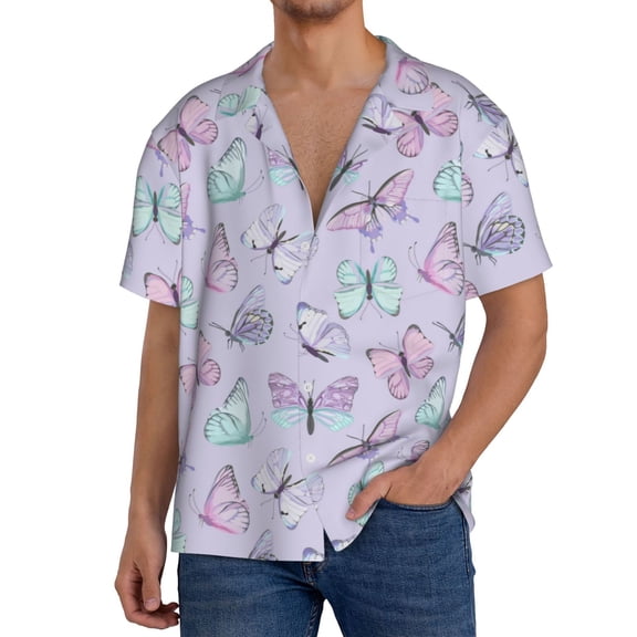 Kdxio Men'S Hawaiian Shirt For Men Short Sleeve Shirt Purple Butterfly Summer Casual Holiday Beach Button Down T-Shirts
