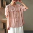 thumbnail image 2 of Camisetas de Algodón para Mujeres de Ajuste Suelto, Cuello en V Algodón Y Lino, Casual Suelto Camisa de Manga Corta, 2 of 7