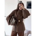 thumbnail image 6 of Women'S High-End Brown Waisted Woolen Jacket Outwear Winter Cropped Overcoat Brown S, 6 of 9