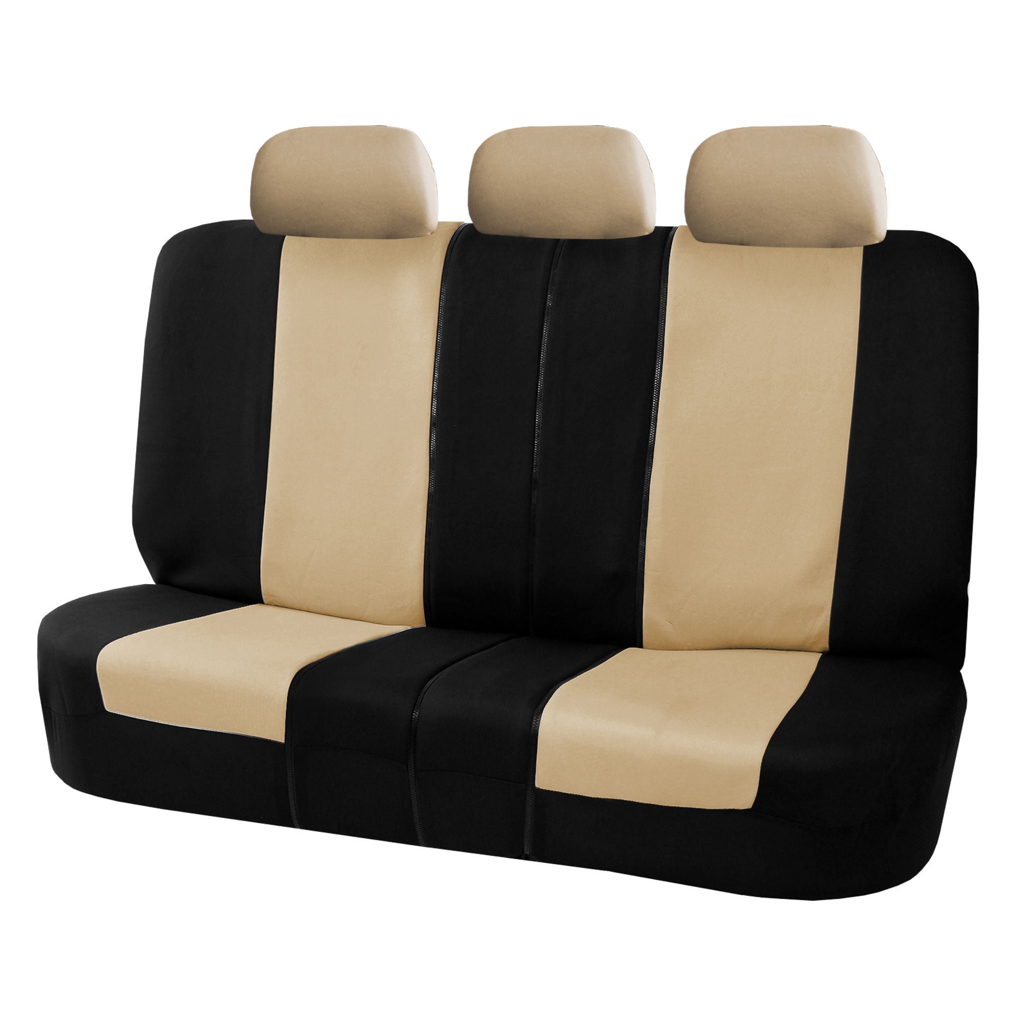 Beige and Black Cloth Rear Car Seat Covers