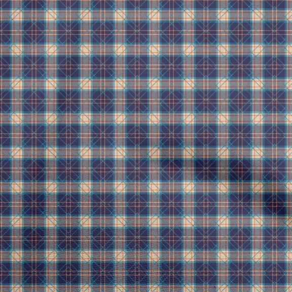 oneOone Polyester Spandex Dark Blue Fabric Check Fabric For Sewing Printed Craft Fabric By The Yard 56 Inch Wide