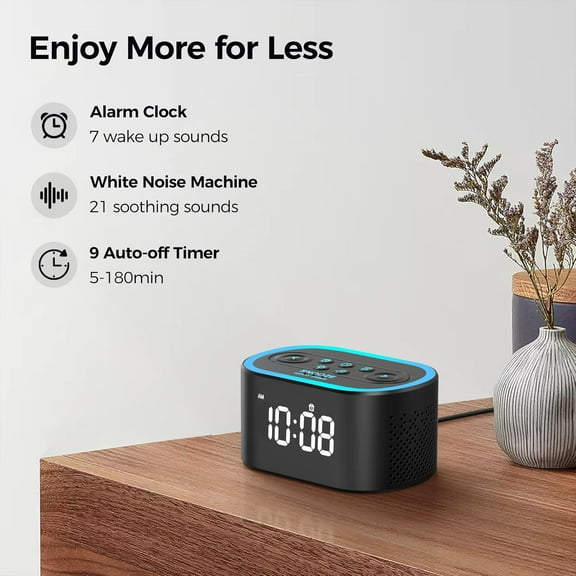 Digital Alarm Clock with White Noise, 21 Soothing Sounds, 8 Night Lights, 32-Level Volume
