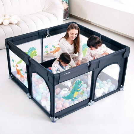 Insugar 47" Baby Playpen with Anti-Slip Base for Toddlers, Large Baby Play Yard Fence with Gate, Indoor & Outdoor Extra Large Kids Activity Center