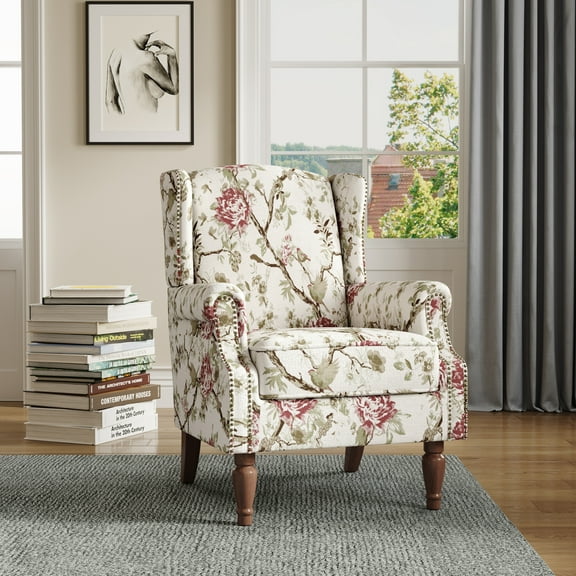 DREAMSIDEA Upholstered Accent Chair Nailhead Trim Arm Chair Beige