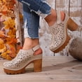 thumbnail image 4 of Bkhluea Women Floral Cutout Slingback Platform Block Heel Sandals Comfortable Footwear For Office Party Casual Outdoor Daily Activities, 4 of 7