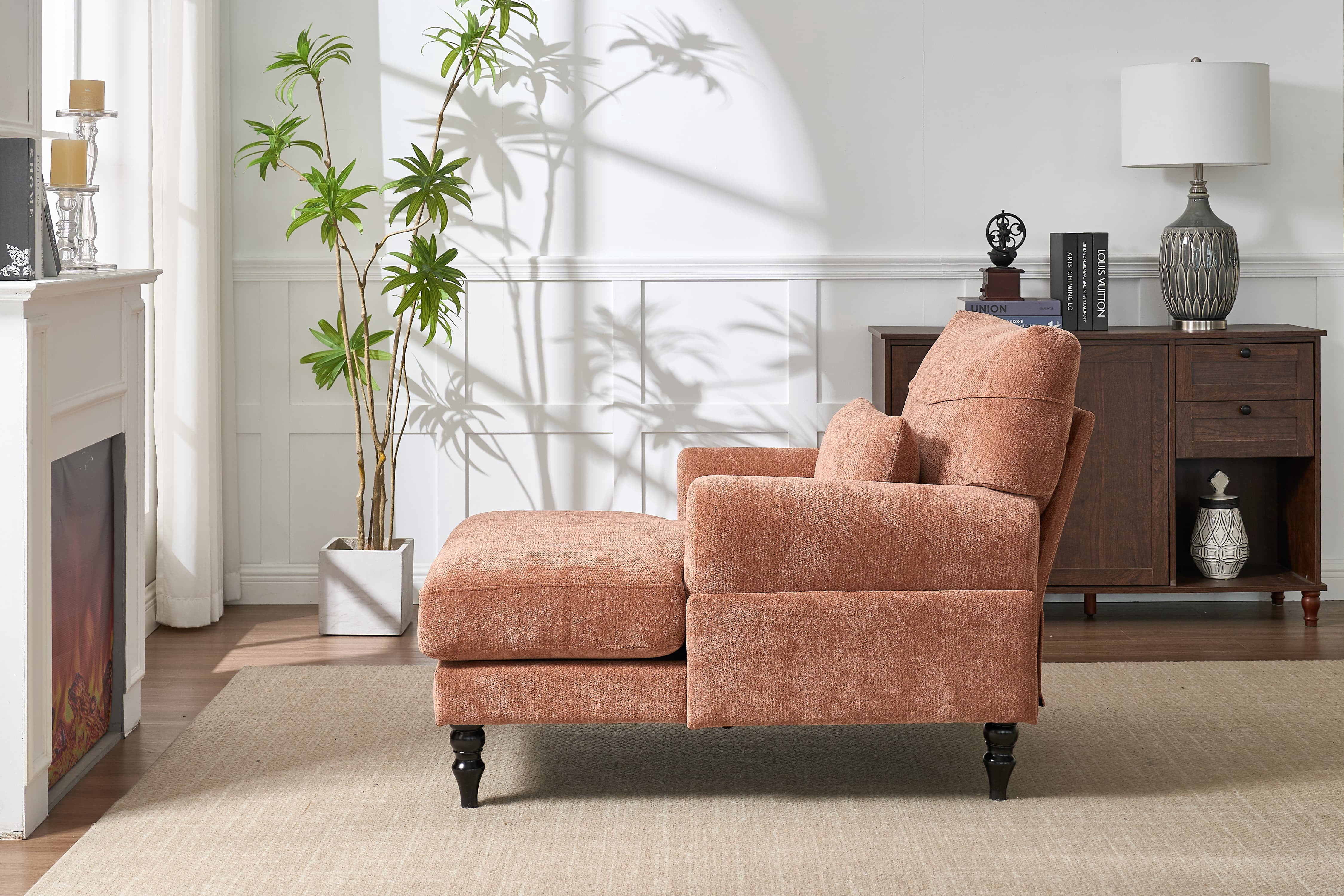 Chaise Lounge Indoor, Modern Upholstered Sleeper Chair and Sleeper Sofa for Living Room, Small Space, Orange