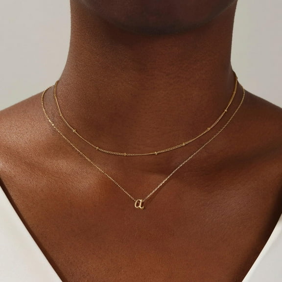 IEFSHINY Layered Initial Necklaces for Women, Letter A-Z Pendant Necklace Personalized Gold Initial Necklaces for Women