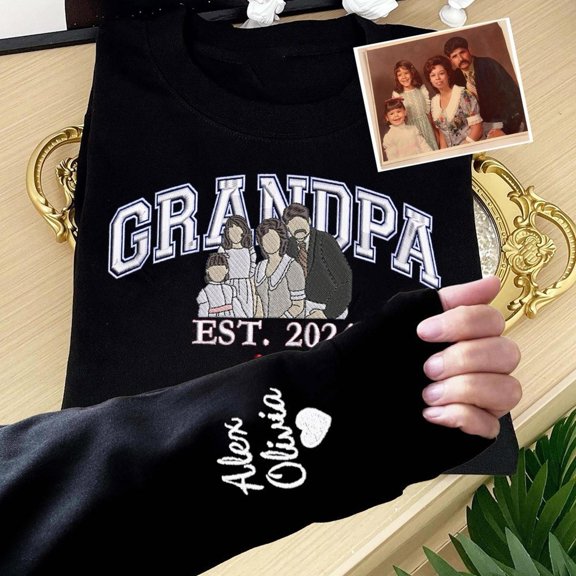 Custom Grandpa Photo Embroidered Unique Father's Day, Sweatshirt