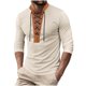 thumbnail image 2 of pstuiky mangas largas para hombre, Camiseta de manga larga con cuello alto, diseño de patchwork marrón y cordón ajustable para hombre camisetas de hombre s, 2 of 7