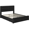 thumbnail image 1 of Fullfurnique Upholstered Bed Frame with 3 Storage Drawers & Charging Station, Queen, Black, 1 of 9