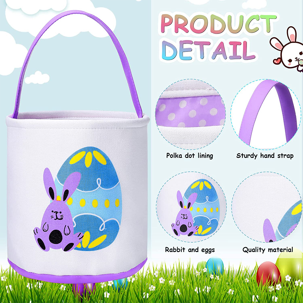 Movsou Easter Bunny Basket Bags for Kids Canvas Eggs Hunt Bag Rabbit Easter Basket for Kids Easter Hunting Purple - image 4 of 6