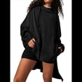 thumbnail image 3 of Sudadera con Capucha Extragrande para Mujer, Jersey con Mangas Murciélago y Cuello Redondo, Jersey con Diseño de Gofre Negro S, 3 of 10