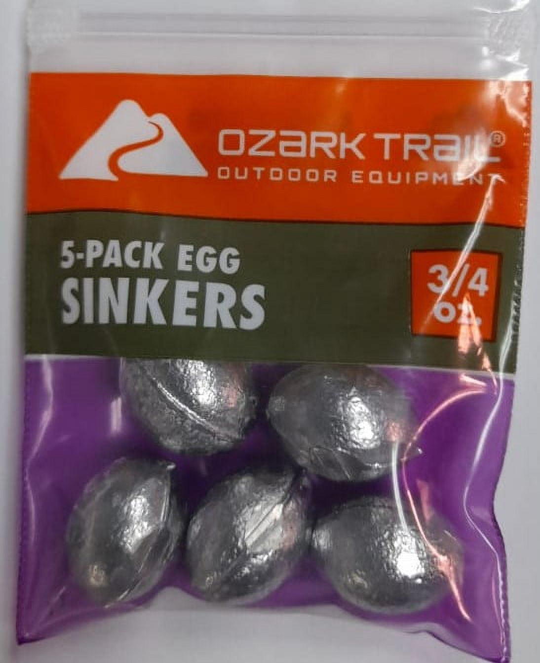 (4 pack) Ozark Trail Egg Sinker Fishing Weights, 3/4 oz, 5 Count