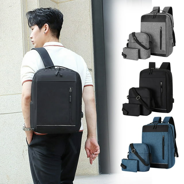 Mochila grande para portátil de viaje para hombres y mujeres - Juego de 3 piezas con puerto de carga USB, bolsa de mano impermeable para universidad, negocios y viajes aéreos