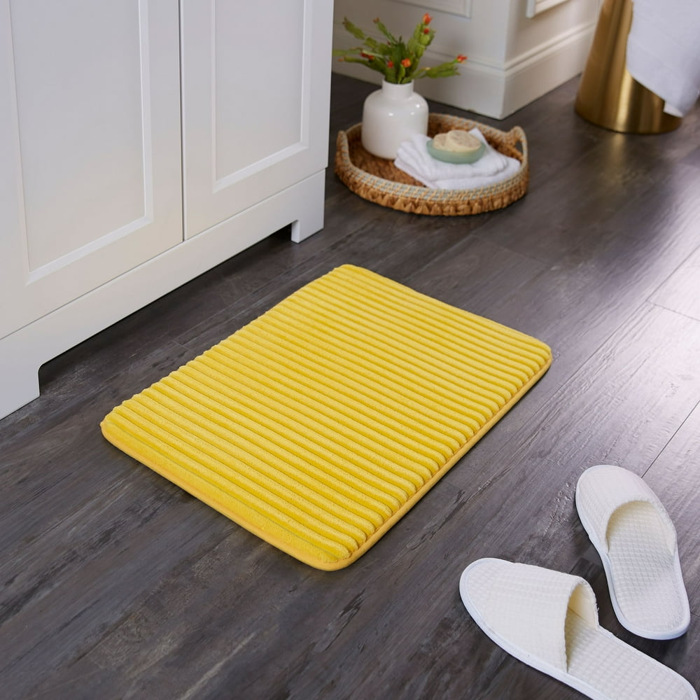 Mainstays Performance Ribbed Quick Dry Foam Bath Mat, 17" X 24", Sunray
