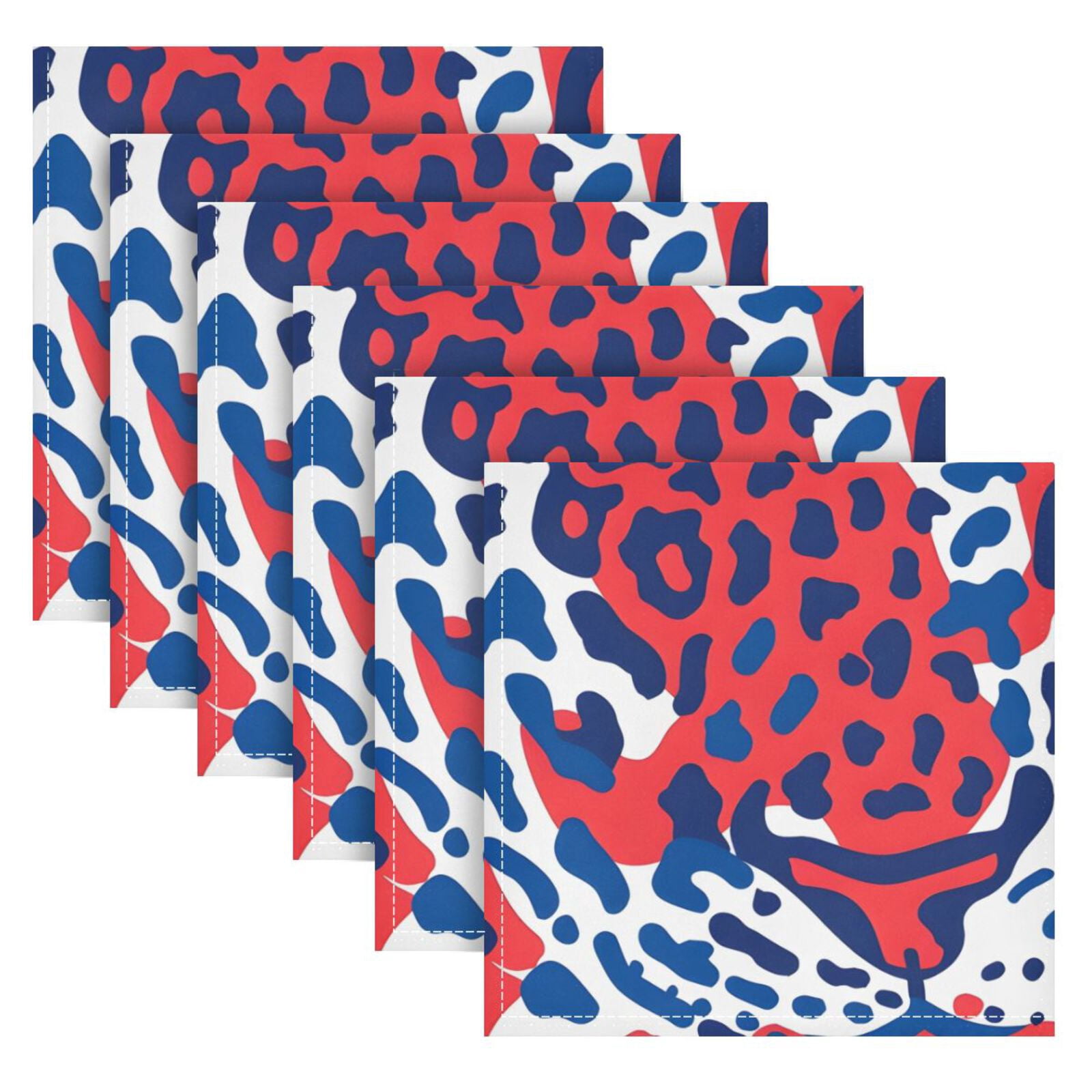 JSTEL Red & Blue Leopard Cheetah Print Cloth Napkins Set of 6, 20x20 Inch Washable and Reusable Napkin for Decoupage Dinner Party Everyday Use