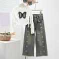 thumbnail image 2 of Zanarzt Outfits for Girls Girls' Fashion Butterfly Embroidered Top with Denim Pants 2 Piece Set White,6-7 Years, 2 of 9