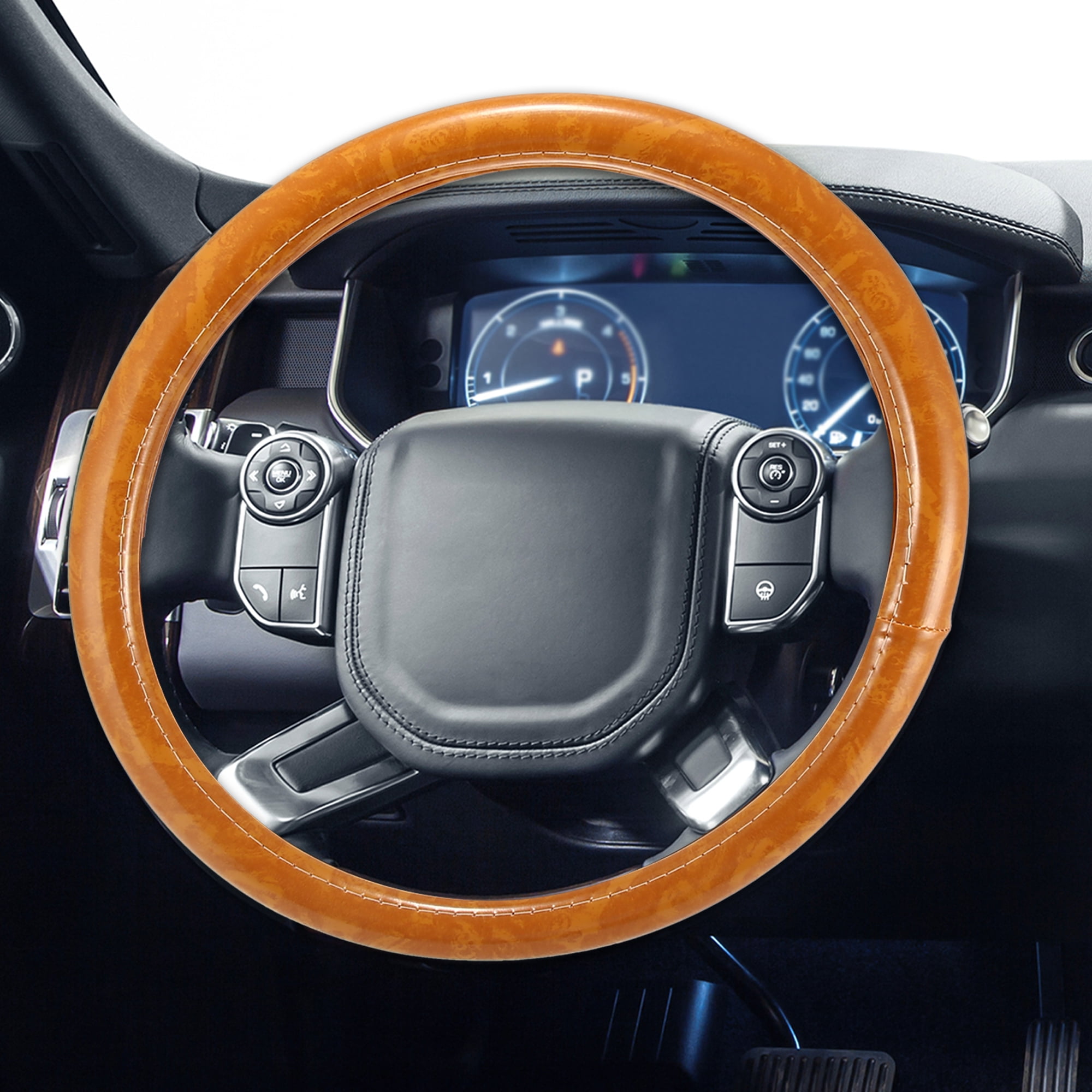 Unique Bargains 15" Universal Anti Slip Steering Wheel Grip Cover for Car Sedan SUV Breathable Wood Grain Khaki