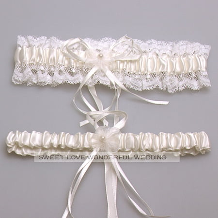 

Marsmo 2 Pieces Lace Garter Belts Bridal Wedding Stretch Bridal Garter Bow Tie Leg Ring Cute Lace Leg Band Elastic Leg Ring with Flower（Cream White）