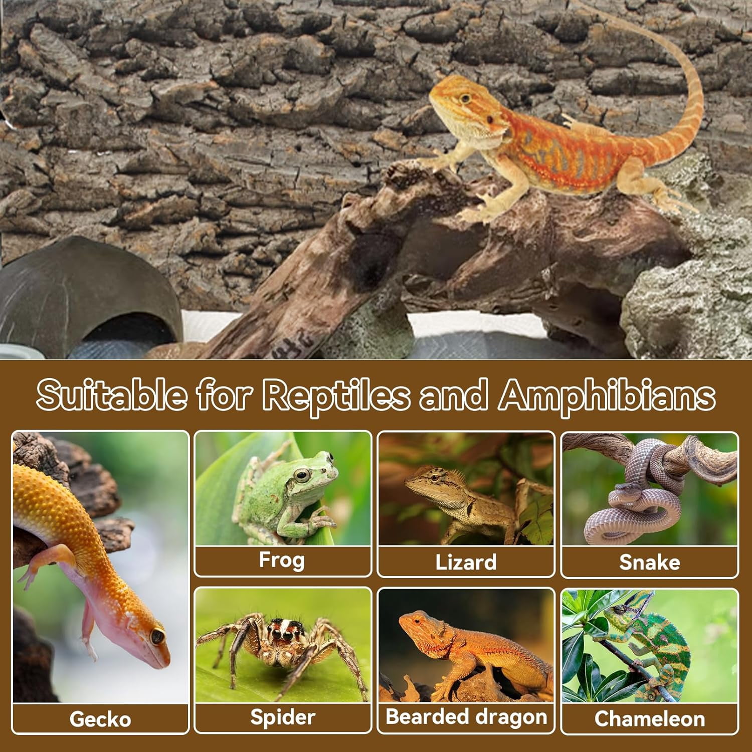 2PCS Reptile Cork Bark Background,15.74 x 11.81 Inch Natural Cork Wood Terrarium Background Bearded Dragon Tank Bark Backdrop Wall Decor for Lizard Gecko Chameleon Tortoise Snake Spider Frog
