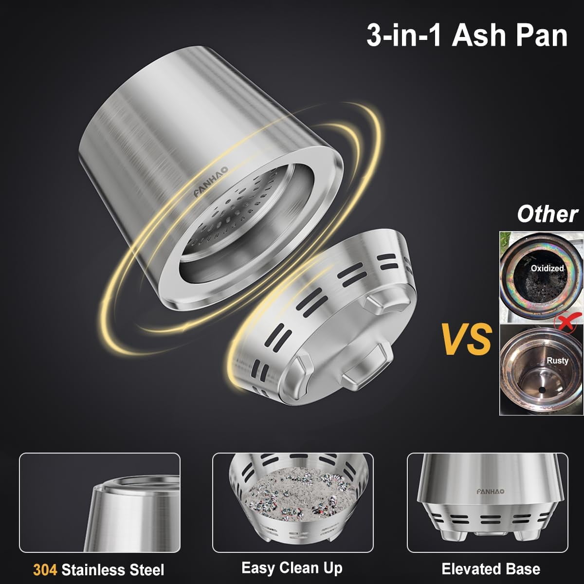 FANHAO Smokeless Fire Pit 21'' for Camping, Stainless Steel Firepit with Stand, Wood Burning or Pellet Fueled
