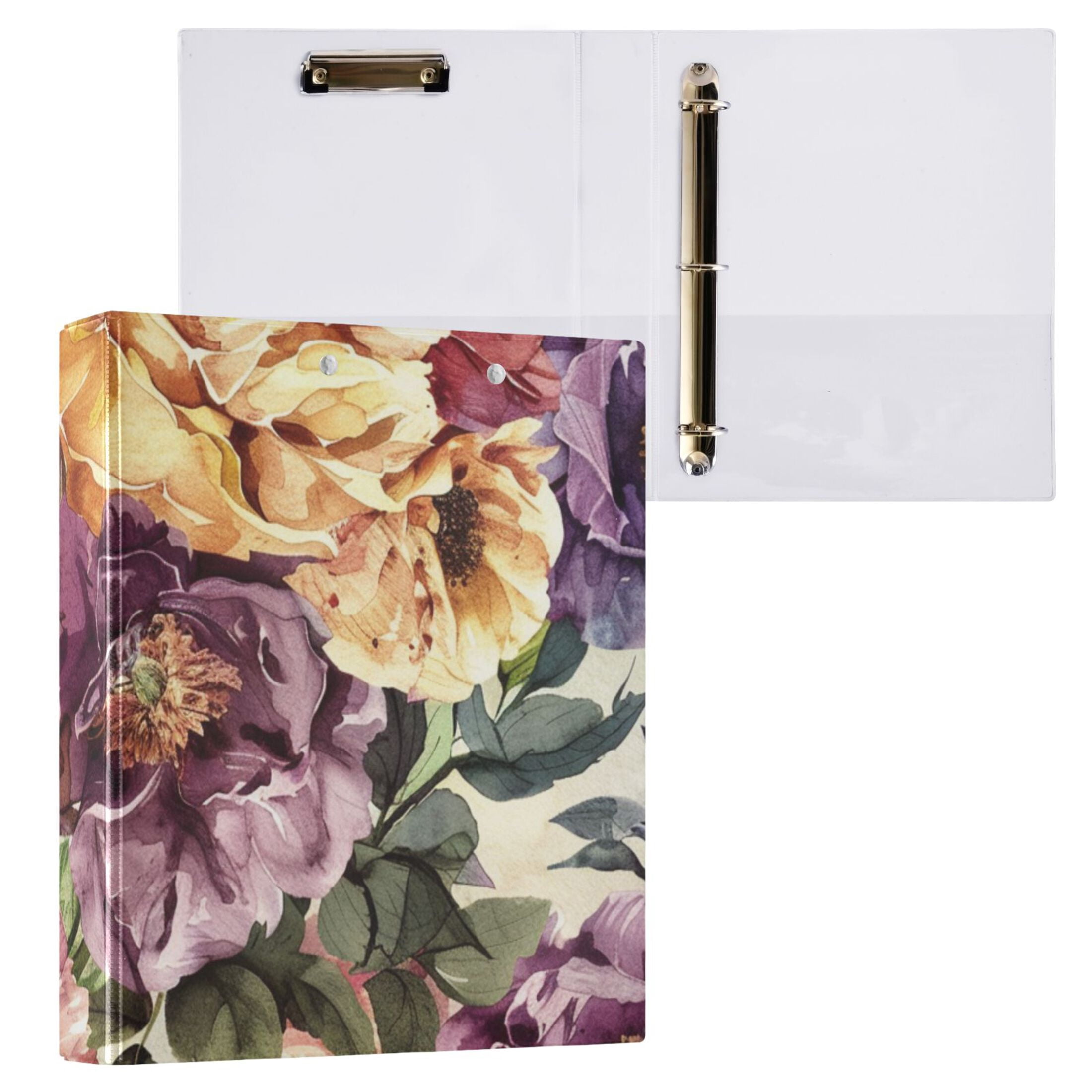 Blooming Flowers 3 Ring Binders 1.5 inch Hardcover File Folders with Interior Pockets A4 Size Organizer for School Office Hospital