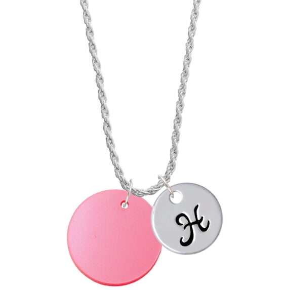 Delight Jewelry Acrylic 1" Disc Red Imitation Pearl Silvertone Script Initial Disc - H - Charm Necklace, 20"+3"