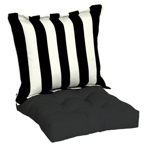 2 Piece Deep Seat Cushion, Black And White Striped Patio Seat Cushions