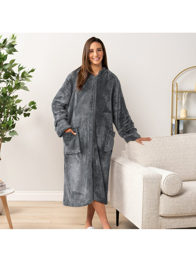 chinese dress ladies Women's Embossed Fleece Zip Dressing Gown with Front Pockets – Suzy & Me  Collection main image 1