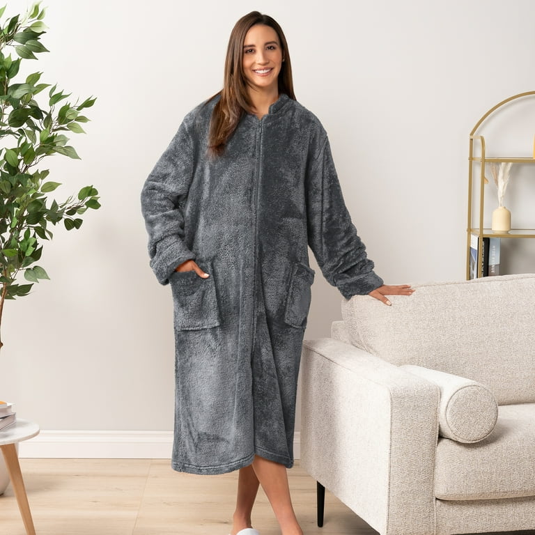 PAVILIA Sherpa Zip Up Robe, Warm Fuzzy Housecoat for Women PAVILIA Sherpa Zip Up Robe, Warm Fuzzy Housecoat for Women