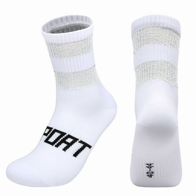 Cotton Reflective Cycling Socks High-Visibility Breathable Athletic Socks Bike Riding Running Socks for Men and Women White