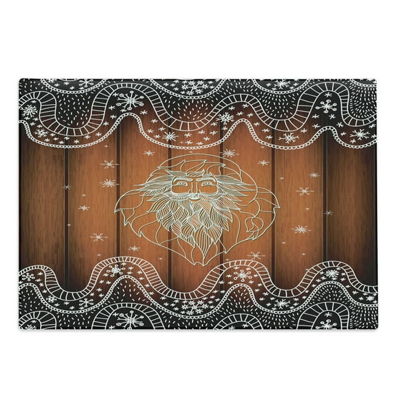 Christmas Cutting Board, Outline Style Santa Design on Rustic Graphic Boards with Swirls and Snowflakes, Decorative Tempered Glass Cutting and Serving Board, in 3 Sizes, by Ambesonne