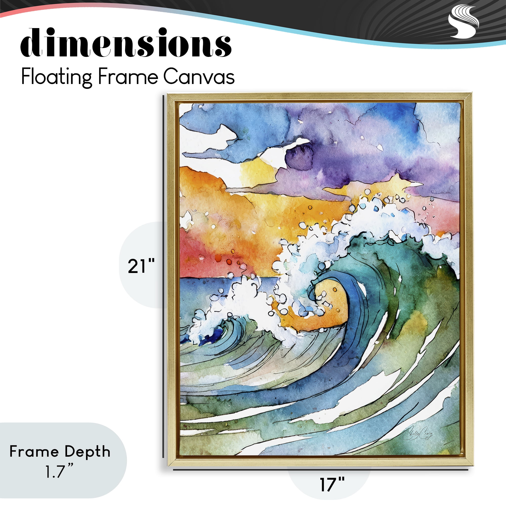Stupell Industries Vibrant Sunrise Surf Gold Framed Floater Canvas Wall Art, design by Shelly Craig
