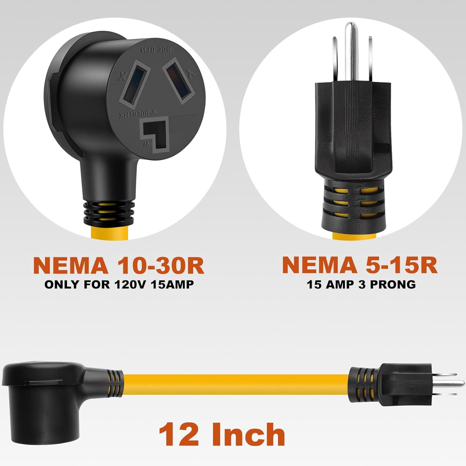 Dryer Adapter Cord NEMA 5-15P Male to 10-30R Female Power Cable Cord Convertor Heavy Duty STW 10AWG 3 Prong Receptacle ONLY for 15A 120V Device NOT 220V