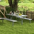 thumbnail image 3 of Topbuy Picnic Table Bench Set for 8 Person Outdoor Camping Table & 2 Benches with Metal Frame All-Weather Tabletop Grey, 3 of 10
