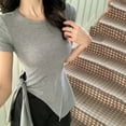 thumbnail image 2 of JGGSPWM Twist Front Womens Split Hem Short Sleeve Round Neck Top Gray XL, 2 of 4