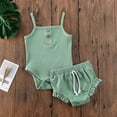 thumbnail image 2 of Seyurigaoka Baby Girl Shorts Set, Knitted Suspenders Jumpsuit + High Waist Shorts Outfits, 2 of 6