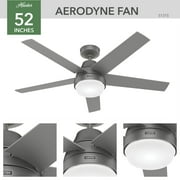 Hunter 52 inch Indoor Ceiling Fan with LED Light and Remote Control - Silver Modern Smart Ceiling Fan, Standard Mount, 5 Blades, For Bedroom, Living Room, or Kitchen - Aerodyne 51315, Matte Silver