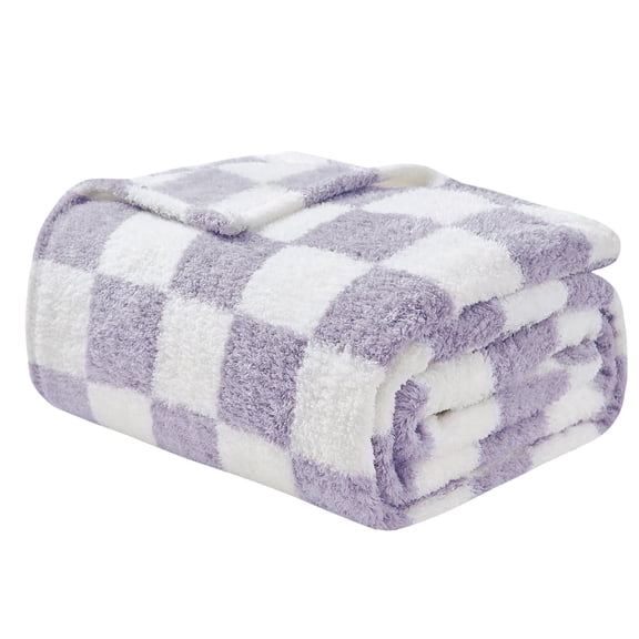 EMME Checkered Blanket Twin Size - 60"*80" Lavender Soft Fluffy Warm Throw Blankets for Couch, Sofa, Chair, Bed, Camping, Picnic, Travel Lightweight Bed Blanket