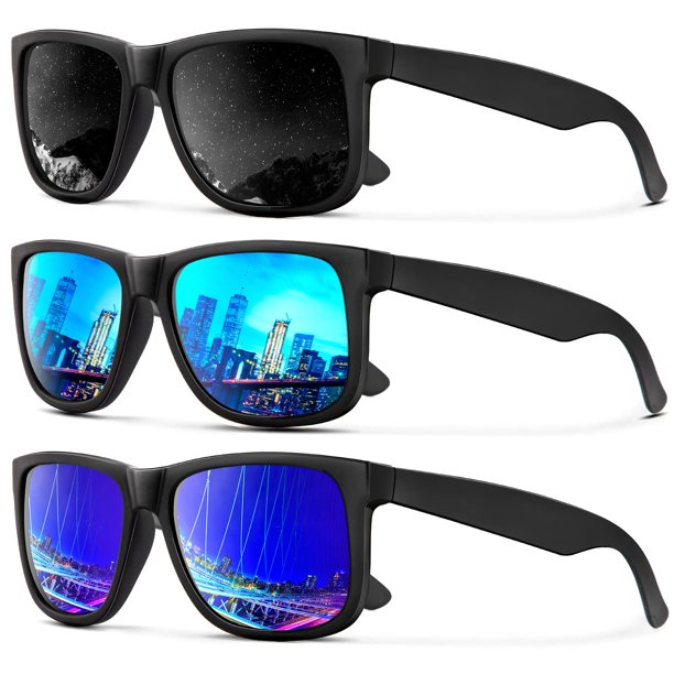 Gafas de sol KALIYADI polarizadas UV400 retro, 3 paquetes (negro y azul)